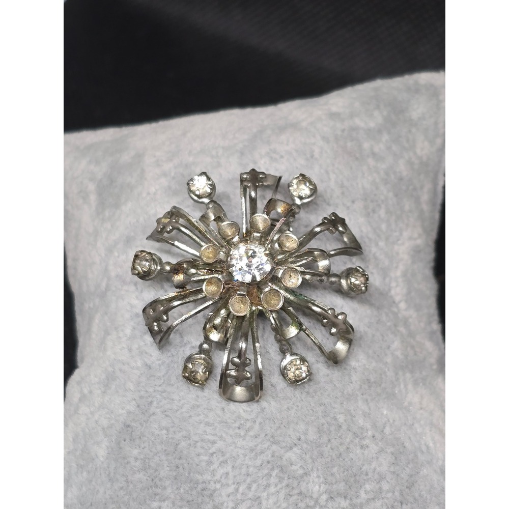 Vintage Estate Aquired 50s Silvertone Brooch Starburst Pin Fleur De Lis‎